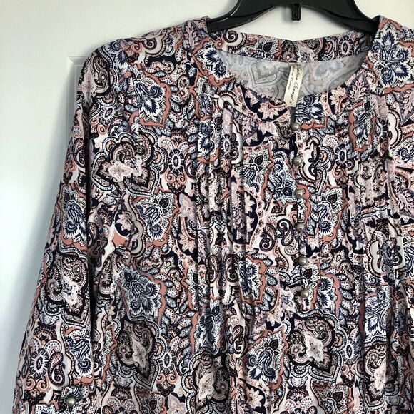 Per Seption Concept Tops Women's Size Medium Paisley Tunic Long Sleeve Crew Neck - Picture 7 of 9